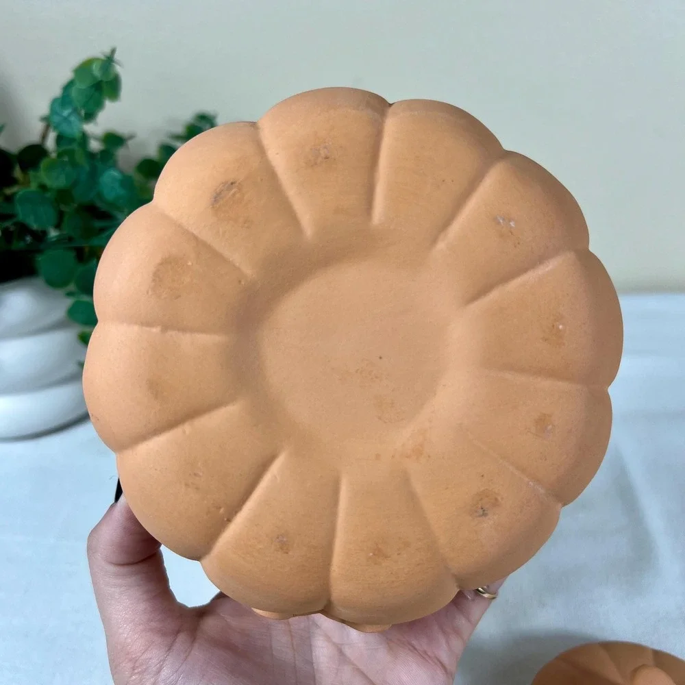 Small Vintage Terracotta Unglazed Pumpkin Jack-O-Lantern